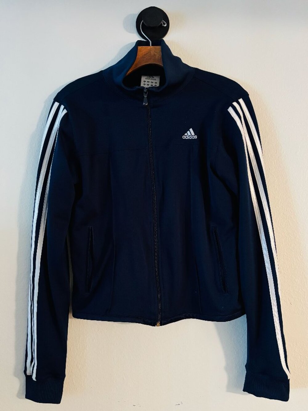 Adidas Classic Navy Blue & White 3-Stripe Track Jacket - Women's Size Medium